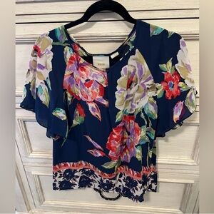Anthropologie NWOT Maeve Anthropologie Gardenia Blue Floral Silk Top siz…